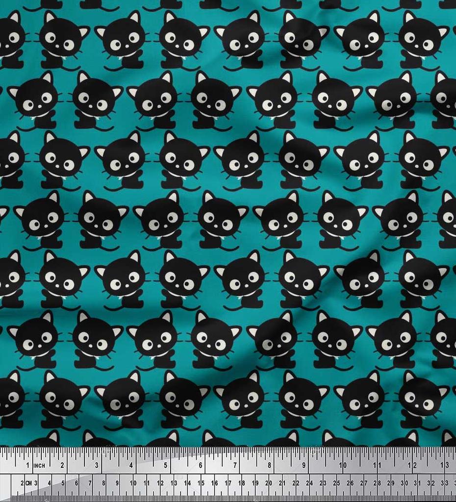Soimoi Japan Crepe Satin Fabric Cat Cartoon Print Fabric by metre 42 Inch