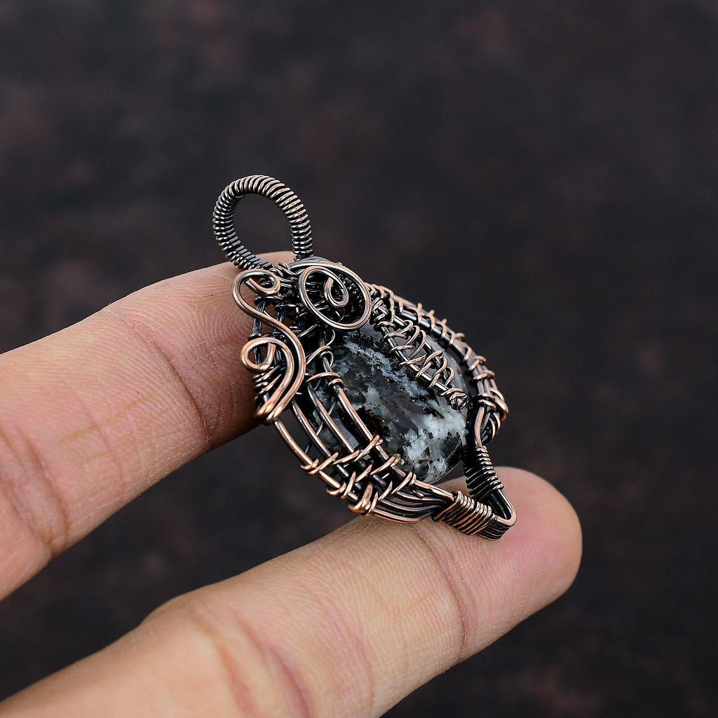 Подвеска из астрофиллита, обернутая медной проволокой, подвеска из драгоценного камня, медные украшения, подвеска в стиле бохо, ручная работа, обернутая проволокой, подарок для друга