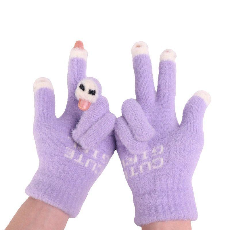 Женские зимние перчатки без пальцев с сенсорным экраном - Утепленные, Теплые, Вельветовые, Милые, Дизайн с разделенными пальцами