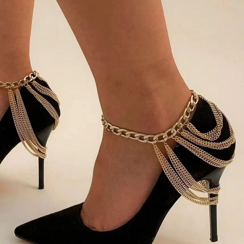 Multi Layer Punk High Heels Anklet Metal Chain Multilayer Anklet Chains Beach Barefoot
