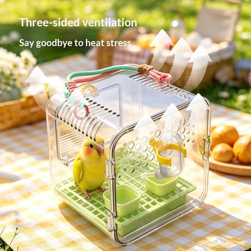 Lightweight Portable Bird Travel Cage Transparent Easy Clean Parrot Carrier for Parakeet Vet Transportation