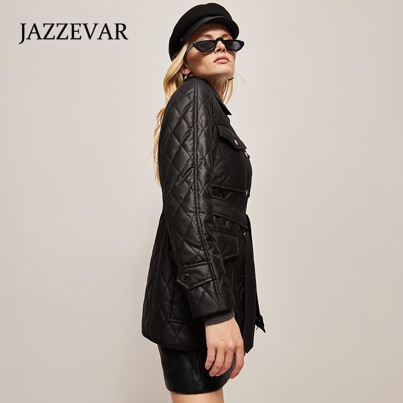 JAZZEVAR Женское зимнее новое повседневное клетчатое пальто с талией, классическая хлопковая куртка средней длины