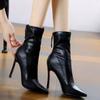 Модные зимние женские сапоги 2024 года, модные ботильоны на шпильках с застежкой-молнией, сексуальные, с острым носком, элегантные, однотонные, вечерние, Botas De Mujer
