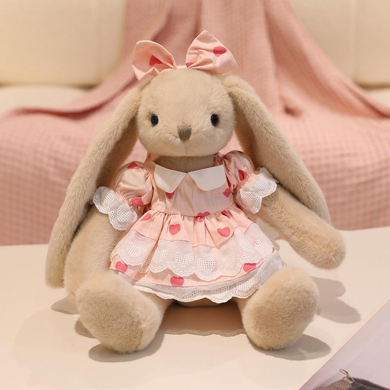 Милая сладкая юбка с цветами, плюшевая игрушка-кролик, одевающая маленькую куклу-белого кролика, девочка, успокаивающая тряпичная кукла