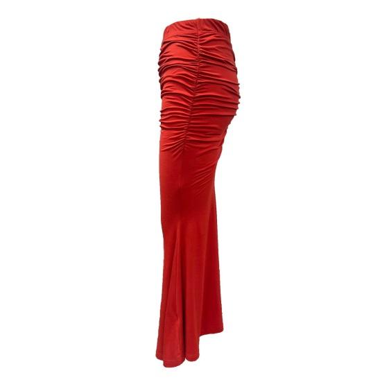 Юбка «рыбий хвост» с высокой талией, присборенная, женская юбка, однотонный дизайн, эффект похудения, длинная юбка, для работы, уличная одежда