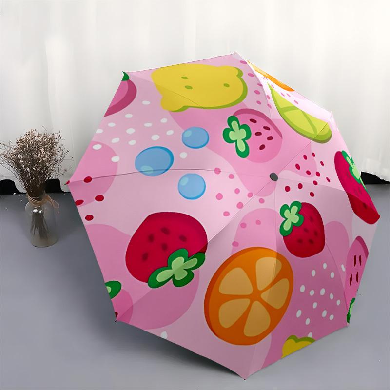 1pc Fruit Punch Fashionable Automatic Opening/Closing Folding Umbrella with 8 Bones, Windproof Portable, Daily Use154