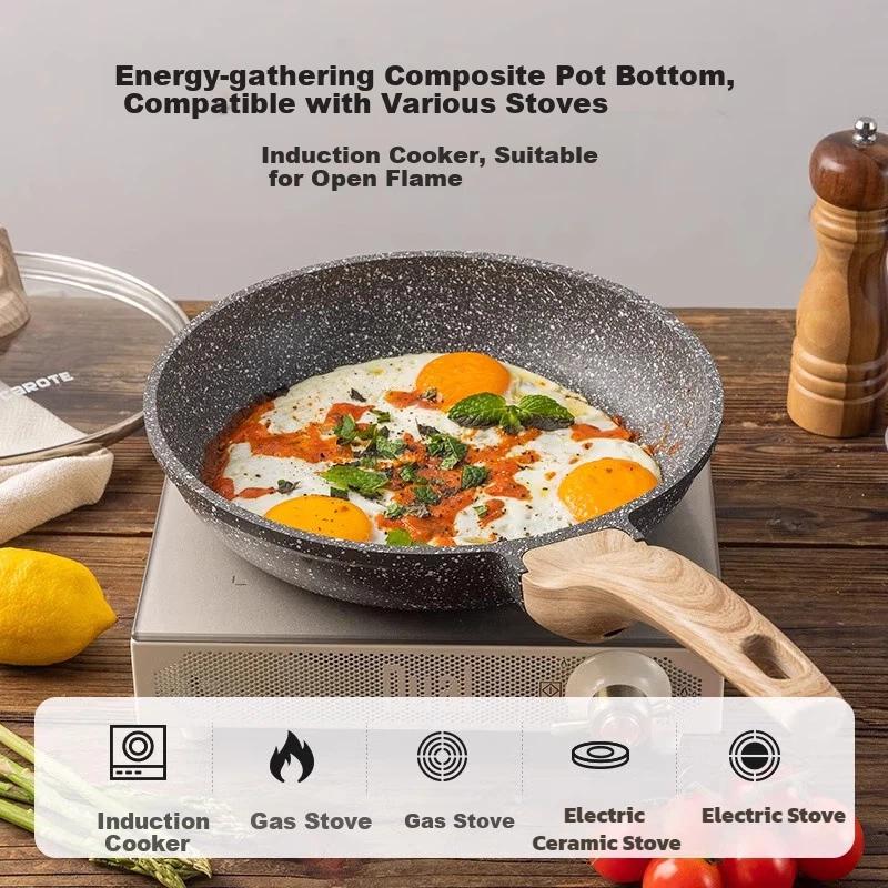 Carote Flat-Bottom Pan, Steak Griddle, Non-Stick Pan, Titanium Pan, for Induction Cooker, 20cm, with Lid, Black