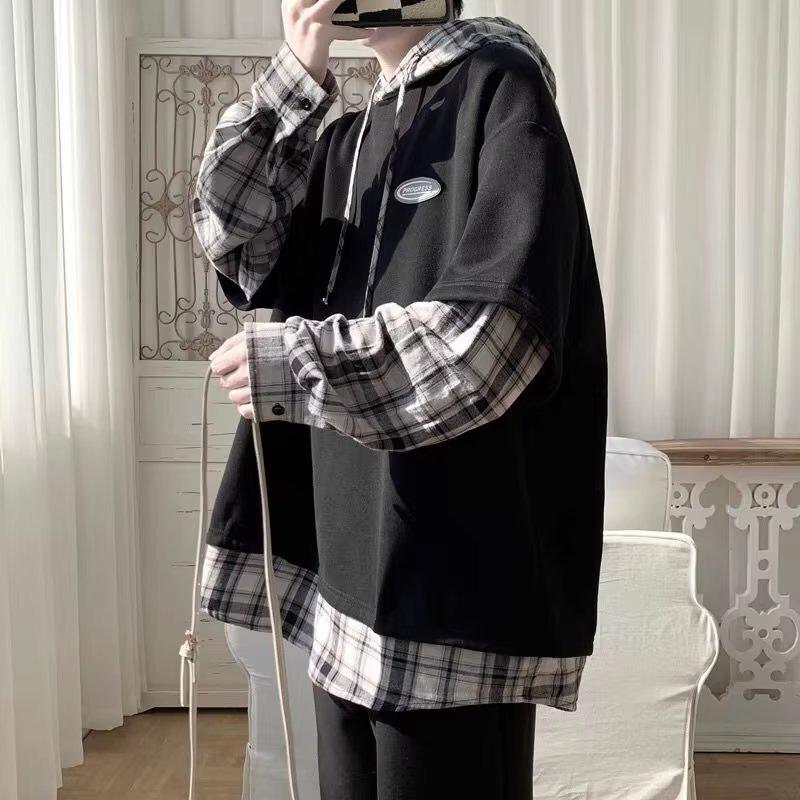 Мужская толстовка-куртка в клетку пэчворк - Весна и Осень Ленивый стиль