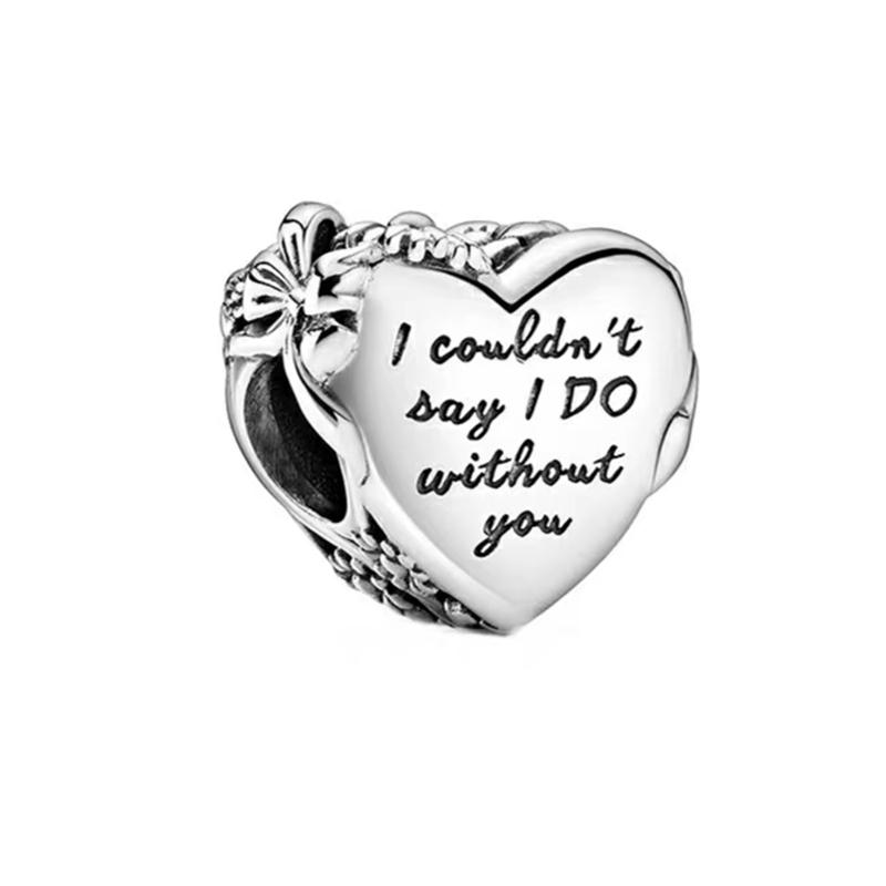 Sparking Diamond Heart Charm Beads Silver Bracelet Necklace DIY Jewelry Gift for Women