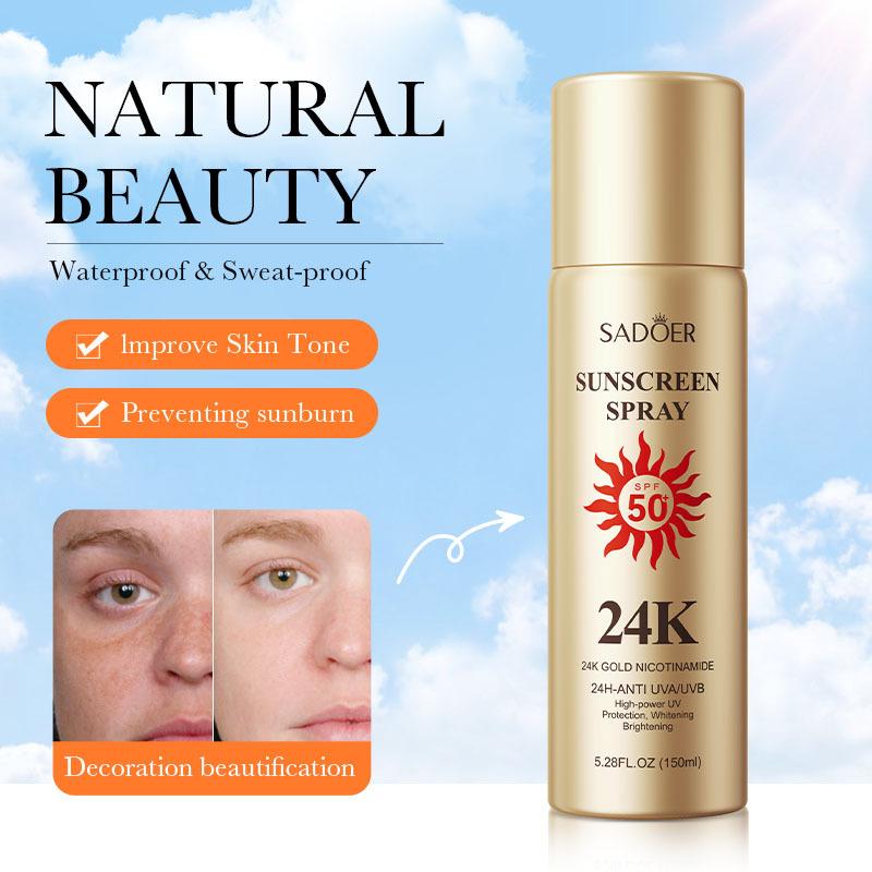 Солнцезащитный спрей SPF50 с 24-каратным золотом и ниацинамидом, защита от УФ-лучей для лица и тела, легкий увлажняющий солнцезащитный мист