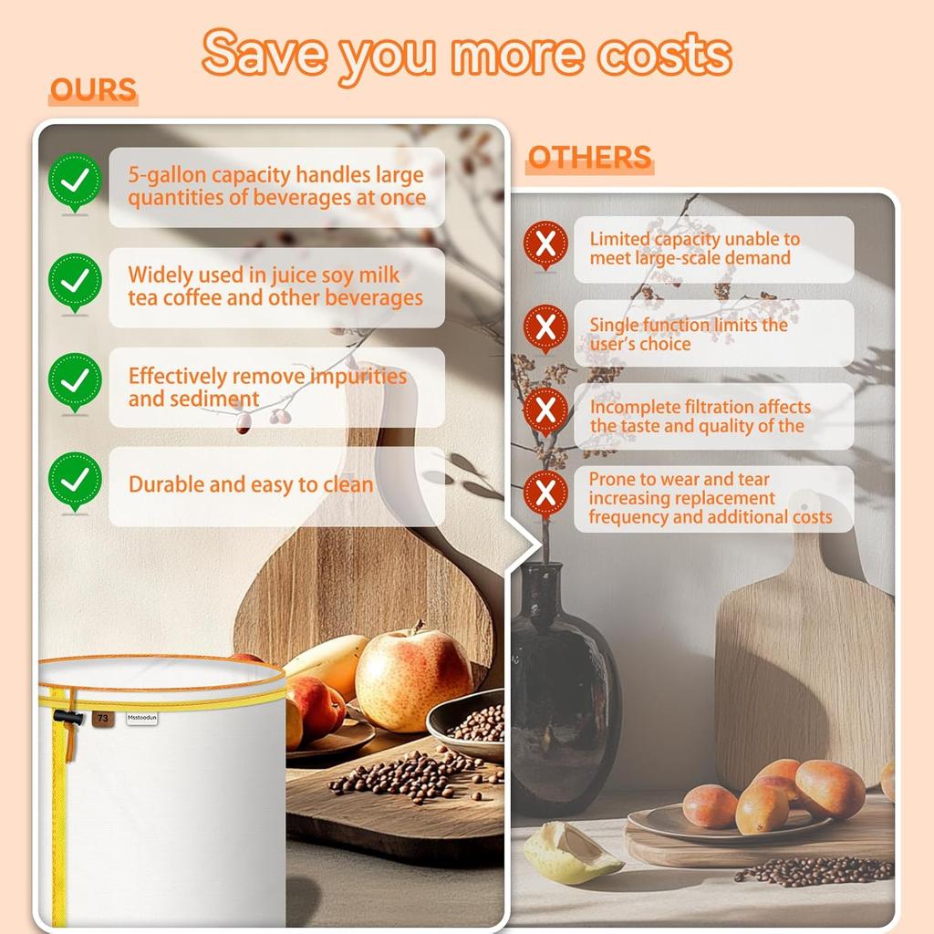 5-Gallon Mesh Filter Bags, 5 Pack Reusable Micron Bags With Pressing Screen & Storage Pouch, Fine Nylon Mesh Strainer Bag Set for 5 Gallon Bucket (25