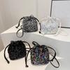 Creative Multicolor Sequin Shoulder Bag Fashion Versatile Handbag Drawstring Bucket Bag