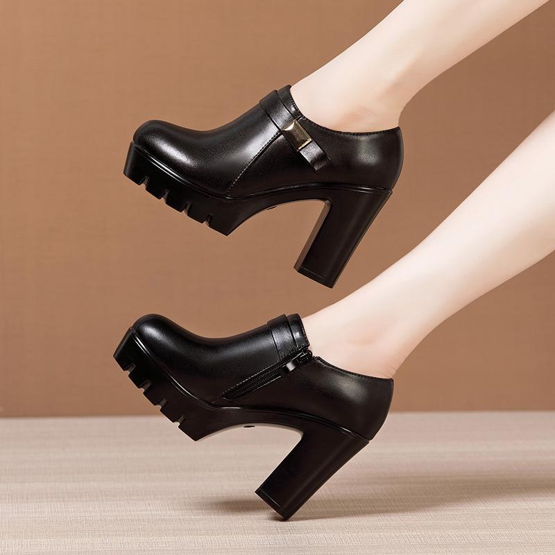 Women Pumps High Heels Deep Mouth Platform Heels Fashion Black Office Shoes Large Size Ladies Shoes Fall Winter Female Shoes