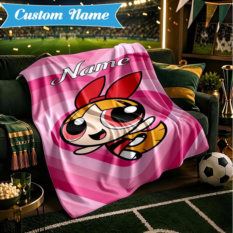 Custom Name Powerpuff Adventure Blanket Lightweight Ideal Bedding Blanket Perfect for Travel, Camping, Living Rooms, Sofas, Christmas gift
