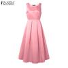 ZANZEA Women Casual Round Neck Sleeveless Summer A-Line Dress