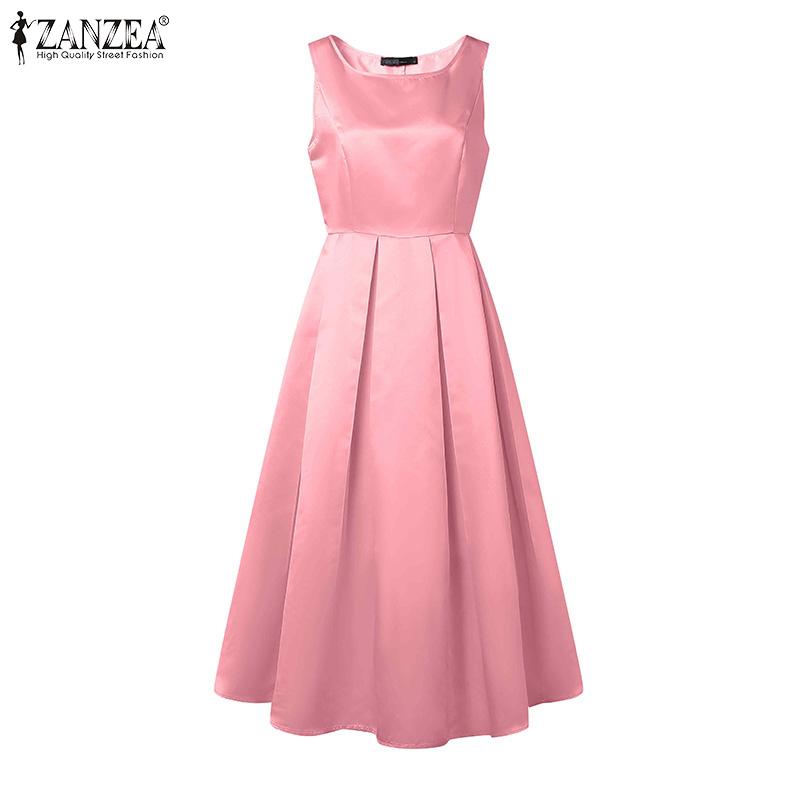 ZANZEA Women Casual Round Neck Sleeveless Summer A-Line Dress