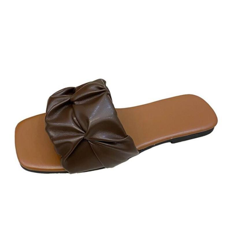 Летние тапочки для женщин, плиссированные шлепанцы, балетки, 2024, новые корейские тапочки, женские сандалии, зеленые туфли без застежек, большой размер 36-43