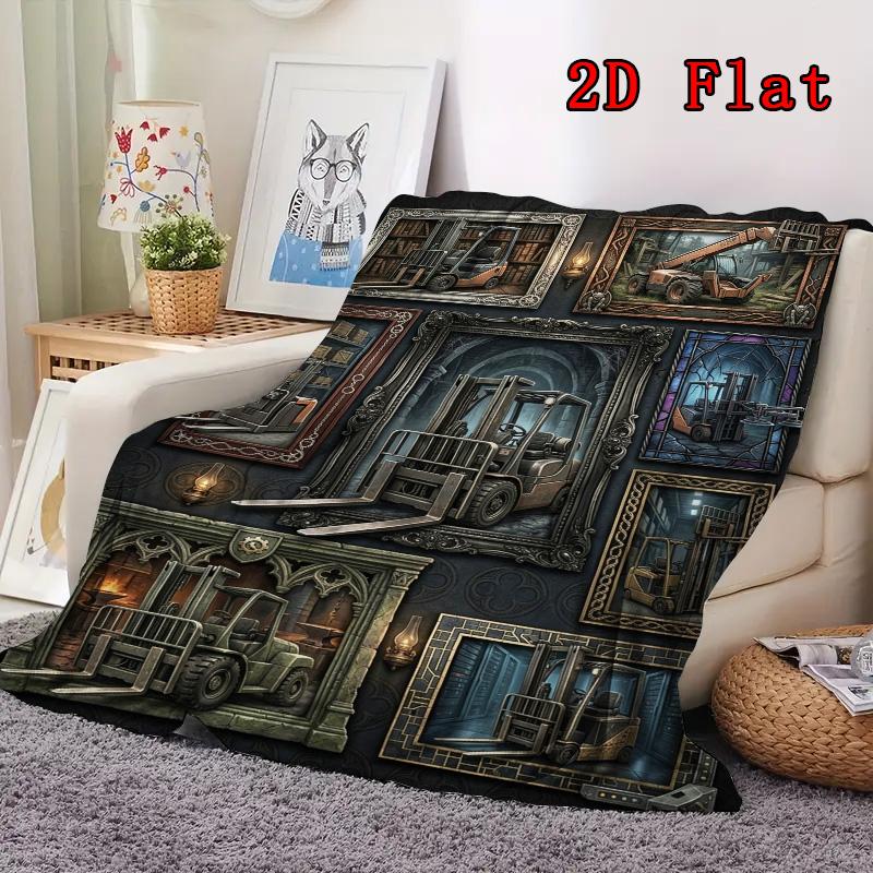Forklifts Gothic Frames 2D Flat Pattern Flannel Blanket, High quality All Seasons, Home Decor, Warmth and Comfort, Perfect for Christmas Gifts.