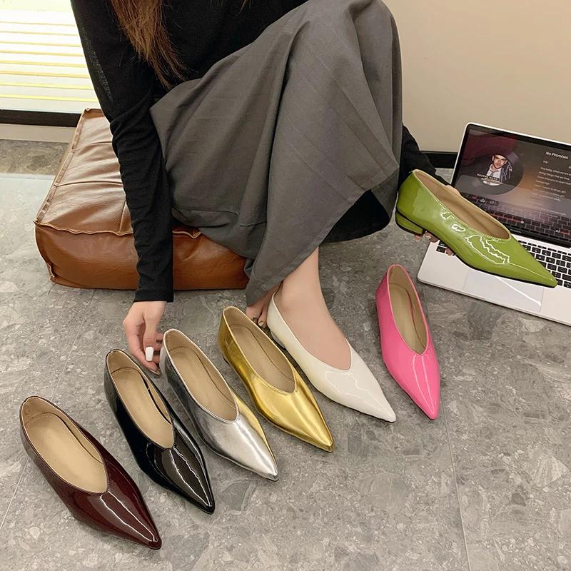 Мода женская обувь 2024 мода женские туфли-лодочки без застежек осень острый носок неглубокие однотонные платье на низком каблуке офисная женская обувь Zapatos
