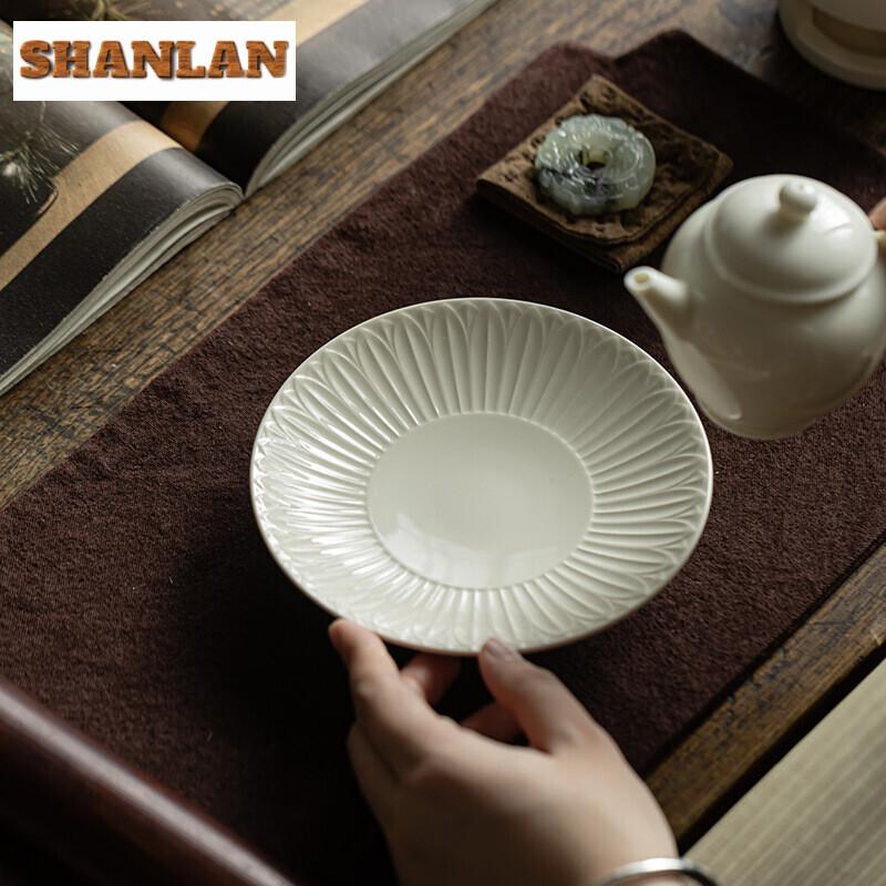 Chinse Ding Kiln White Ceramic Pot Bearing Holder Lotus Petal Pattern Dry Soaking Platform Household Pastry Plate Kung Fu Teaset