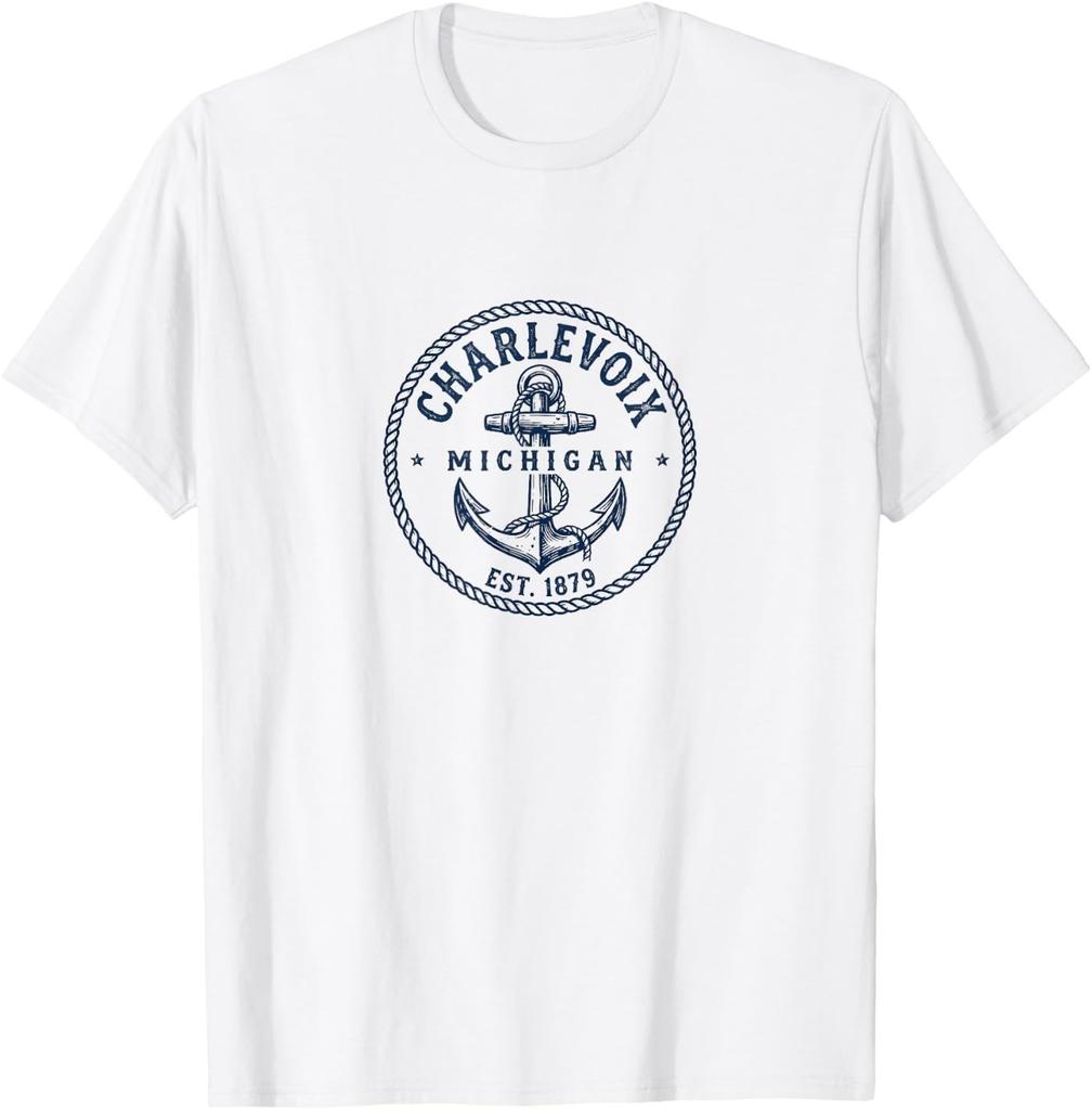 Charlevoix Michigan Nautical Anchor Badge Design Unisex T-Shirt