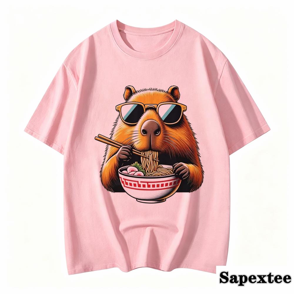 Cappybara Noodles Rodent Graphic Print Summer Autumn Winter Unisexs Short Sleeved Tshirt Casual Outdoor Street Unisex Clothing