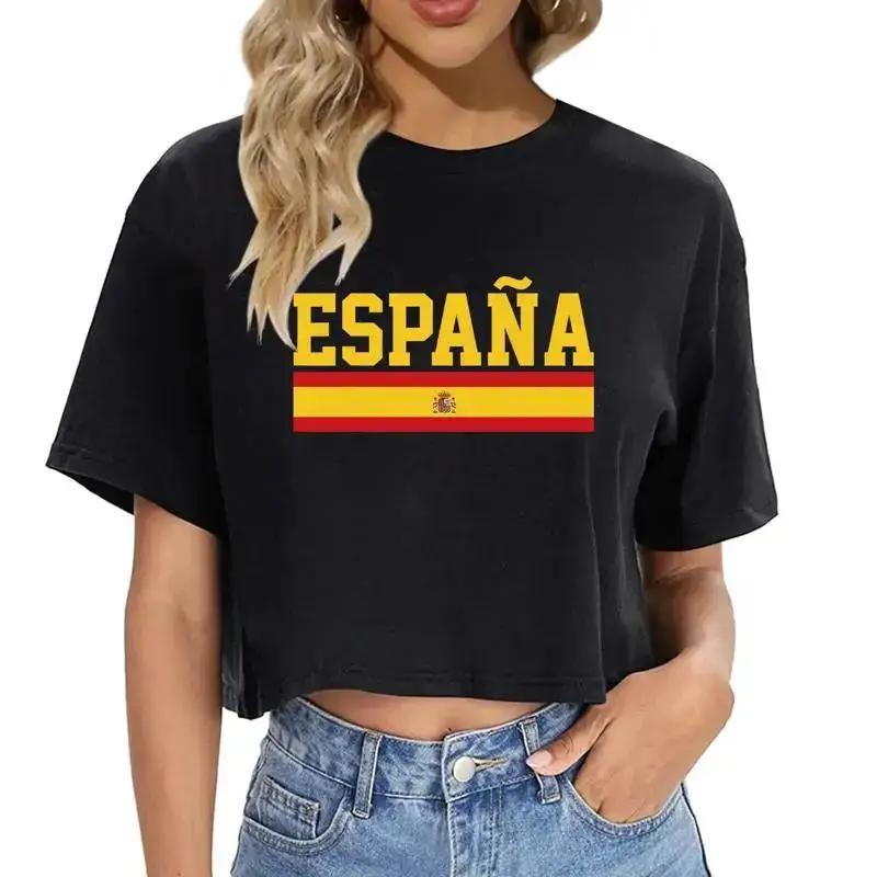European Cup Espana Letter Crop T Shirt Women Summer Fashion Haraj