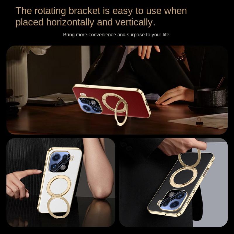Rotatable Metal Magnetic Bracket Holder Lens film protection Case For OPPO Find X9 Pro find x9 Slim Leather Cover