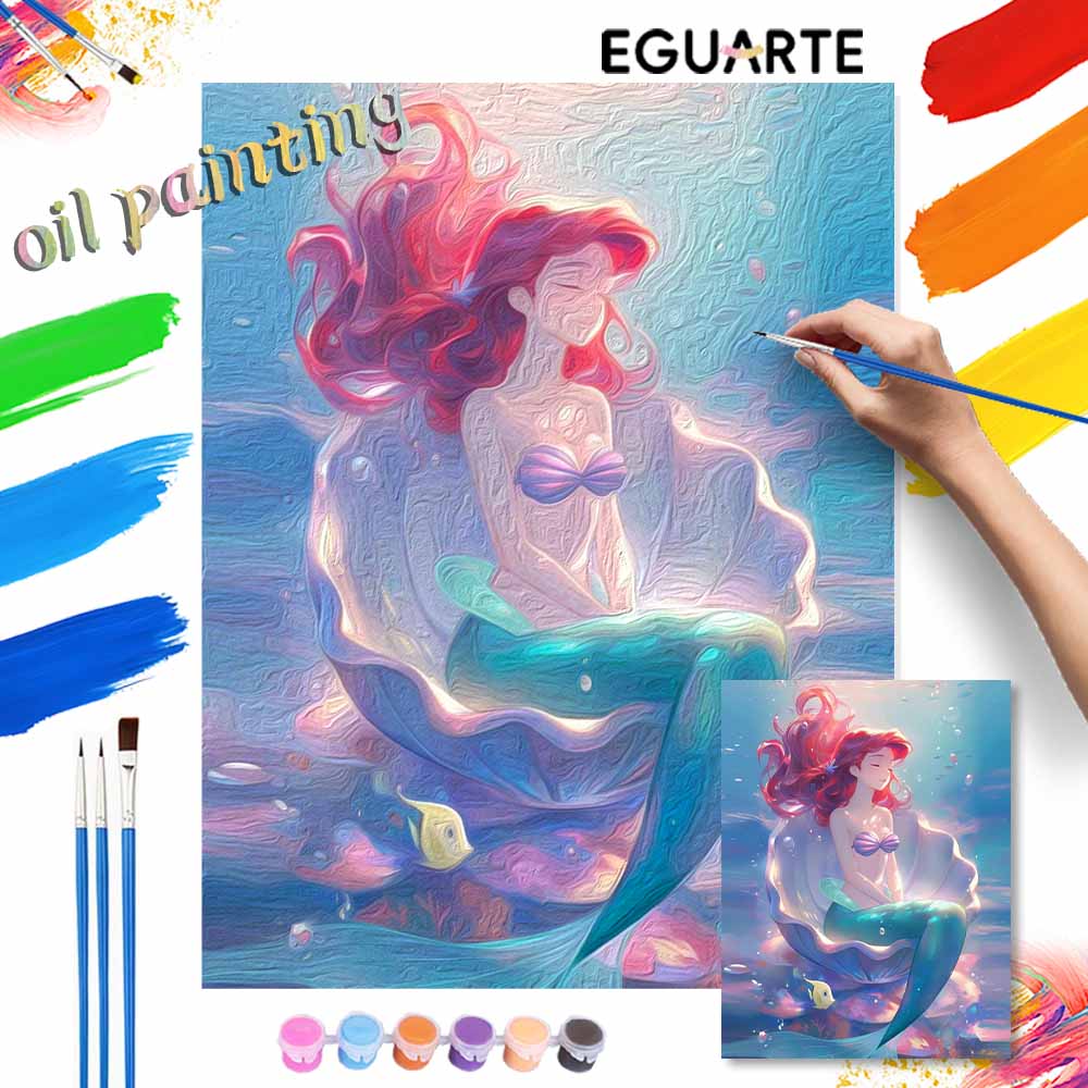 Disney Цифровая масляная живопись Русалочка DIY ручная роспись раскраска домашний декор подарок для декора стен взрослые наборы для творчества 130