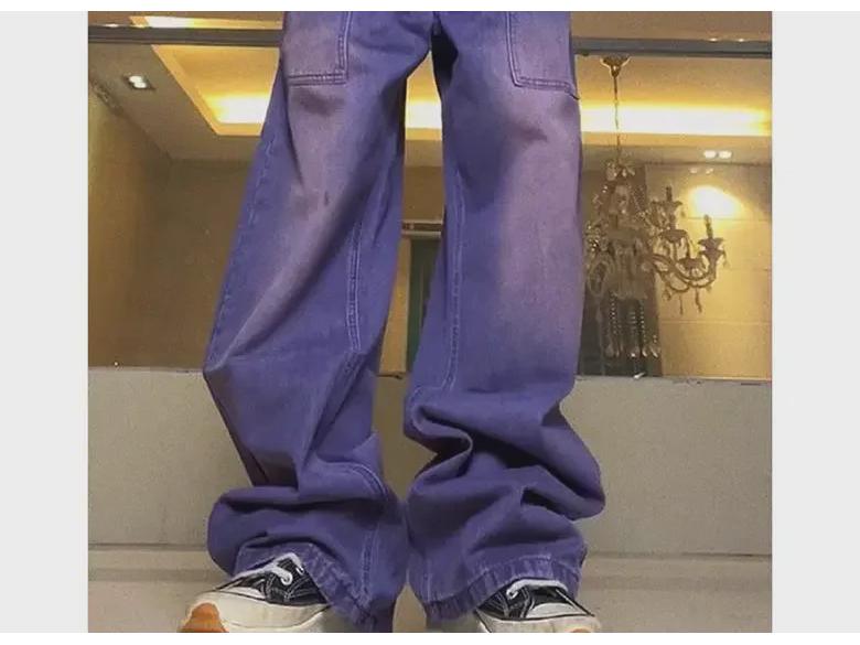 Женские фиолетовые джинсы с высокой талией и широкими штанинами 2022 года: Летние облегающие, свободные прямые брюки для уборки