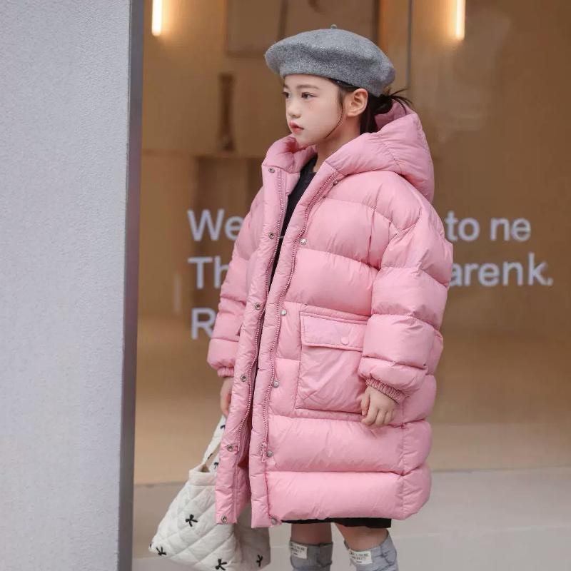 Зимняя новая детская куртка-пуховик из белого утиного пуха, выше колена, толстая хлопковая куртка для мальчиков и девочек с капюшоном