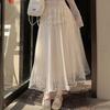 Сладкая юбка миди из цветочной сетки в трехмерном дизайне с высокой талией во французском стиле для зимы