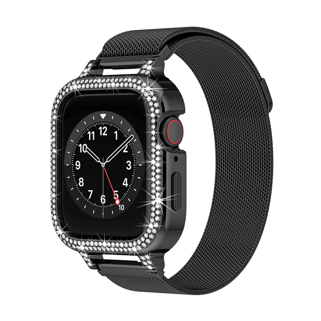 Роскошный металлический ремешок + чехол для Apple Watch Series 9 8 7 6 5 SE 4 38/40/41/42/44/45 мм браслет с бриллиантами и жемчугом для iWatch UItra 2