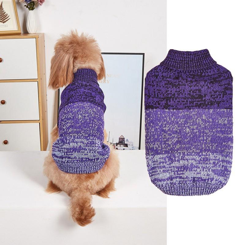 Pet Knit Sweater Small Dogs Winter Warm Elastic High Neck Color Gradient Pullover Teddy Chihuahua