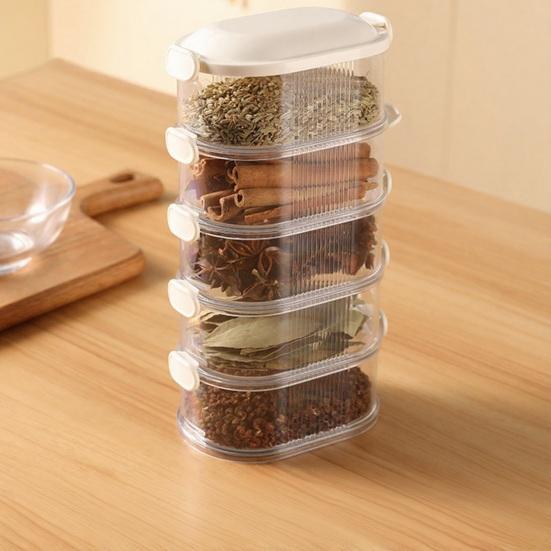 5-ярусный герметичный органайзер для специй, штабелируемые контейнеры для хранения специй, герметичный органайзер для приправ с прозрачными разделенными отсеками для специй, трав, приправ