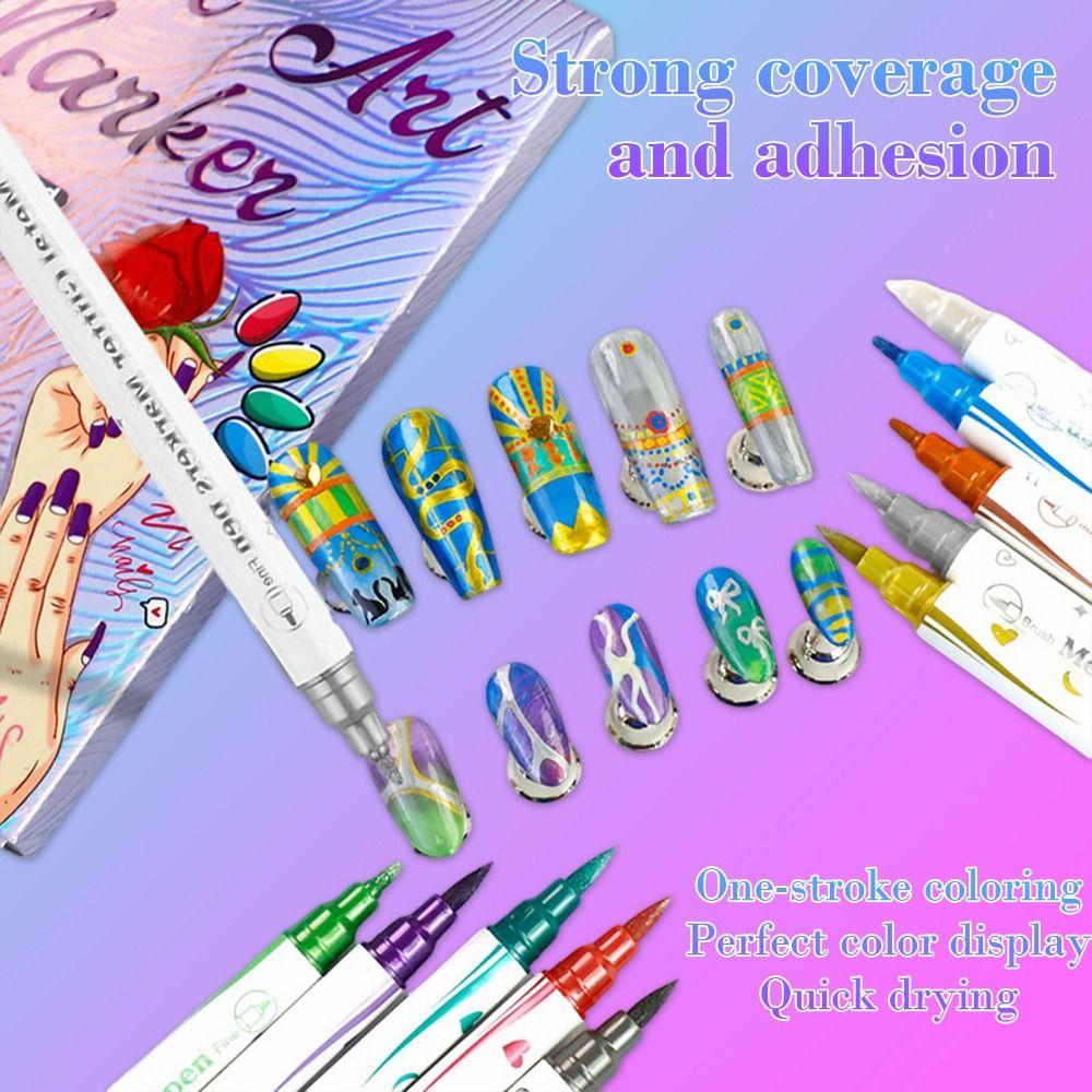 10/12 Colors Waterproof Nails Art Marker Pens Nail Brush Marker Sets  for Nail Decoration
