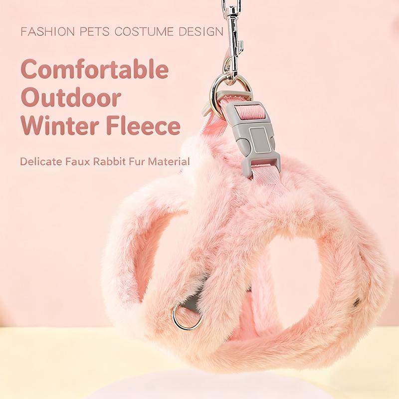 Winter Plush Dog Harness & Leash Set - Adjustable Vest-Style Pet Harness with Warm Padding, Pet Harness Vest for Small Dogs