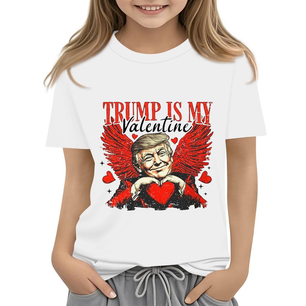 Детская модная повседневная футболка с коротким рукавом и круглым вырезом с принтом ко Дню святого Валентина