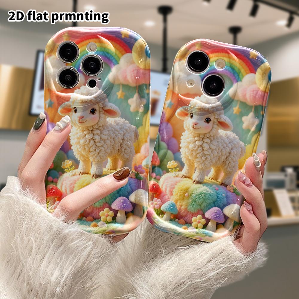 Phone Case: 2D flat, suitable for iPhone 18 17 16 15 14 13 12 Pro, rainbow cloud little sheep, perfect Christmas and Halloween holiday gift