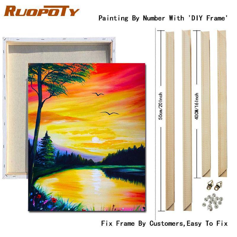 RUOPOTY Картина по номерам, пейзаж заката, рисунок на холсте, ручная роспись, домашний декор, подарок, картина по номерам, наборы для морского пляжа