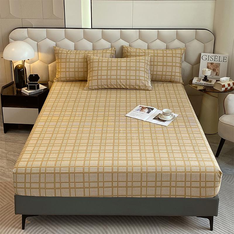 Комплект постельного белья из 3 предметов, простой, синий, в полоску, мягкий, приятный для кожи, утолщенный, 100% хлопок, эластичный, размер Queen Size