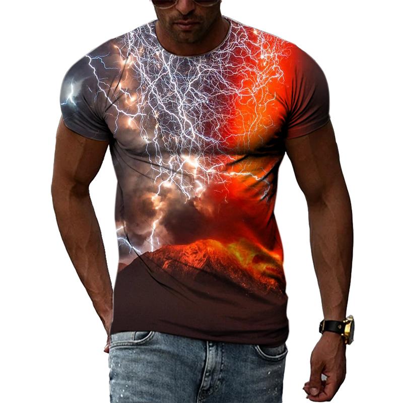 Summer New 3D Cool Lightning Men T-shirts Fashion Printed Natural Landscape Graphic T Shirt Personality Hip Hop Harajuku Tee Top