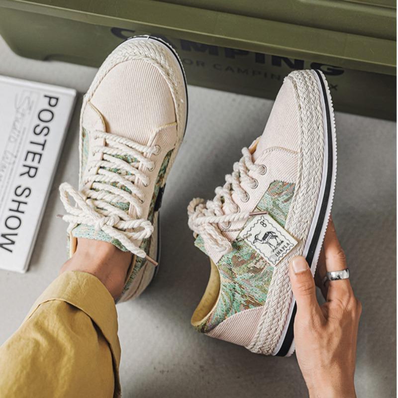 Обувь для рыбалки Мужская дышащая повседневная обувь 2024 года Новая удобная универсальная парусиновая обувь на плоской подошве со шнуровкой Вулканизированная обувь Эспадрильи