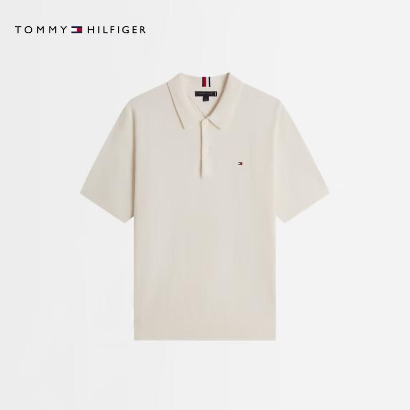 Tommy Hilfiger Мужская фактурная однотонная футболка-поло с коротким рукавом из чистого хлопка