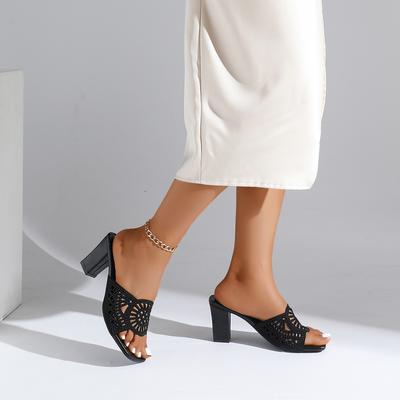 Летняя Новинка Элегантная Верхняя Одежда Туфли на Высоком Каблуке Большого Размера Модные и Удобные Сандалии на Толстом Каблуке из Сетки Повседневные для Женщин