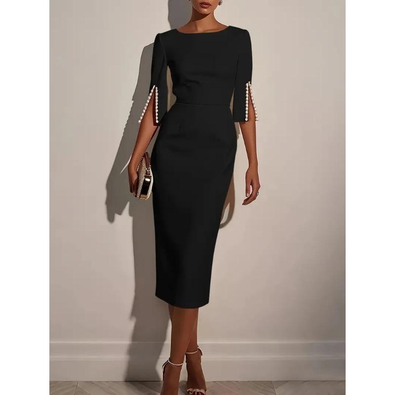 YYFS Women's Fashion Summer Spring Solid Color Print 1/2 Sleeves O-Neck High Waist Casual Dresses