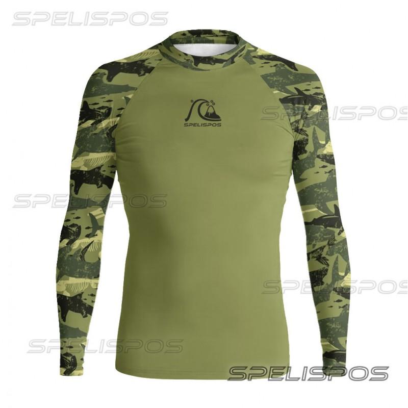 Mens Long Sleeve Rash Guard Surfing Wetsuit UV Protection Quick Dry Digital Print Diving Swimming Water Sports