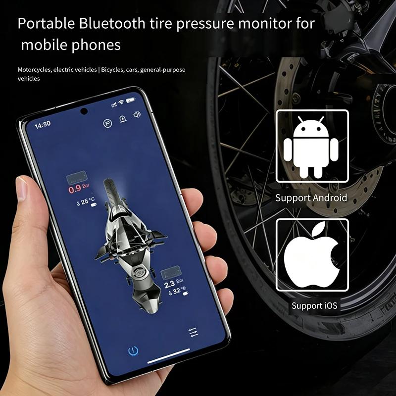 Motorcycle TPMS 2 Sensors Bluetooth 5.0 Tire Pressure Monitoring System Pit Bike Tyre Tester Diagnostic Set Moto Accessories