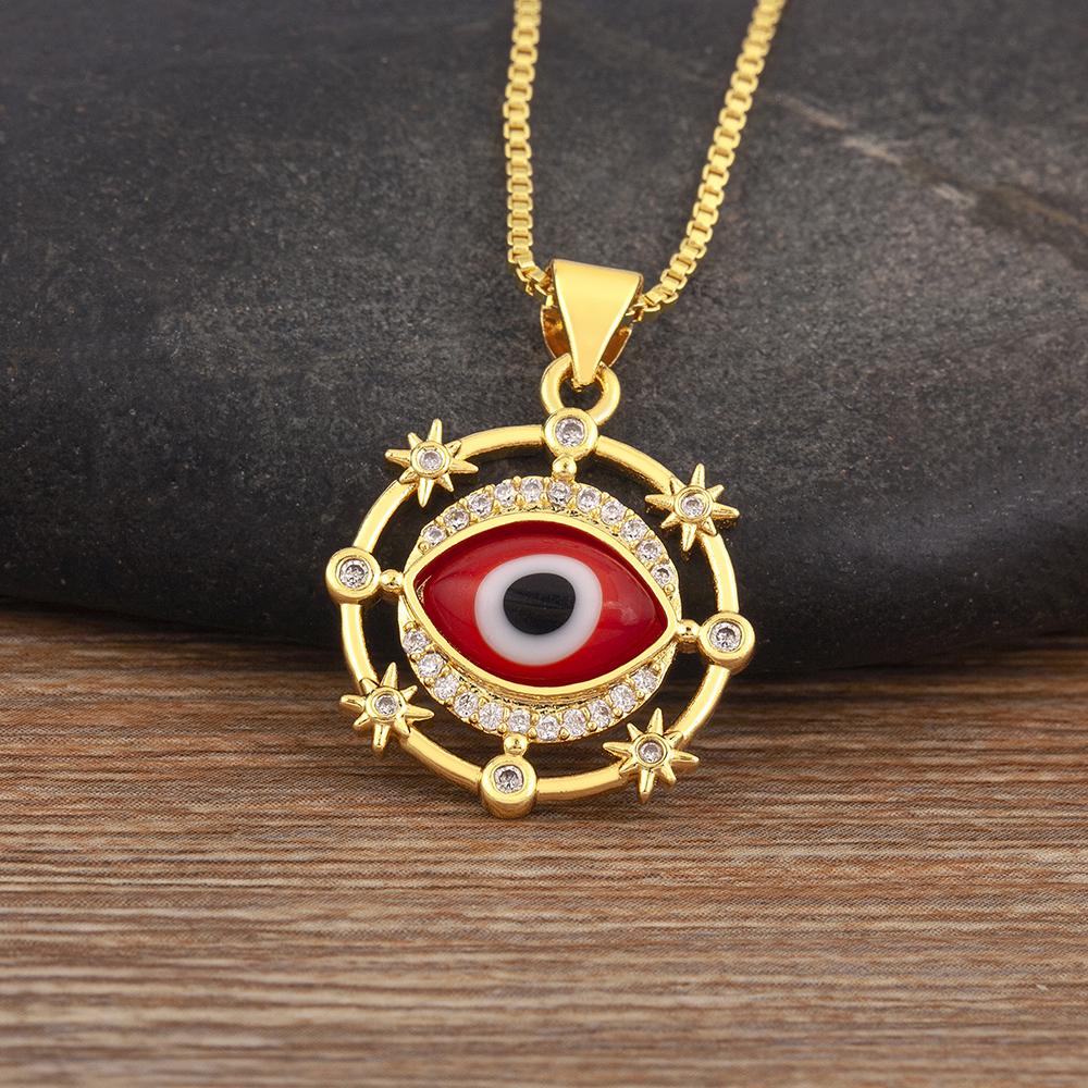 Nidin New Fashion Shiny Zircon Hollow Design Evil Eye Pendant Necklace For Women Aesthetic Lucky Clavicle Chain Accessories Gift
