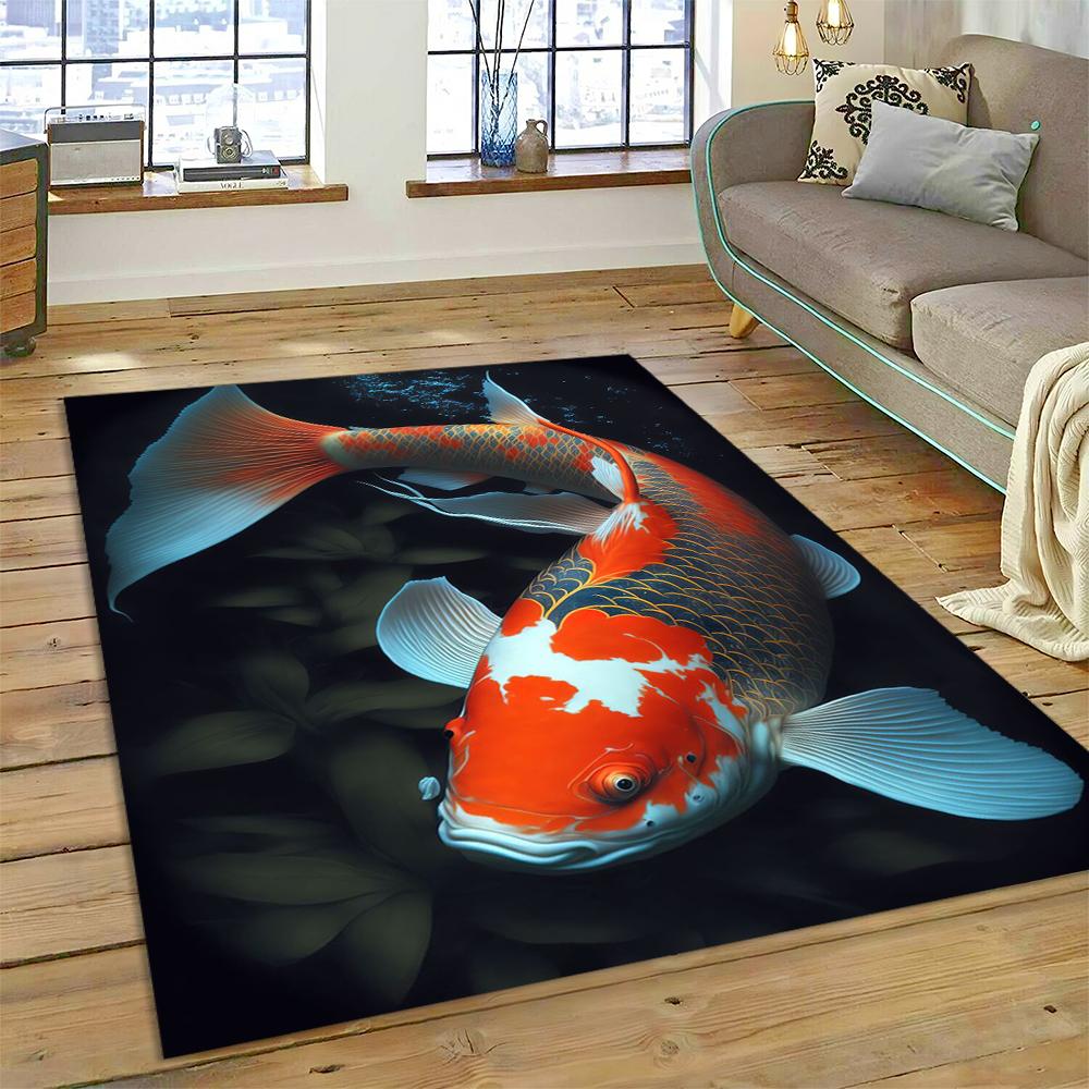 Koi Carp Naturalize Yin Yang Fish Cartoon Carpet Rug for Home Living Room Bedroom Sofa Doormat Decor,Kids Area Rug Non-slip Mat
